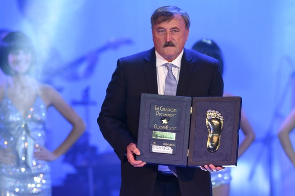 MONTE-CARLO, MONACO - OCTOBER 13: Antonin Panenka receives the Golden Foot Award trophy during the Golden Foot Award 2014 ceremony at Sporting Club on October 13, 2014 in Monte-Carlo, Monaco. (Photo b ...