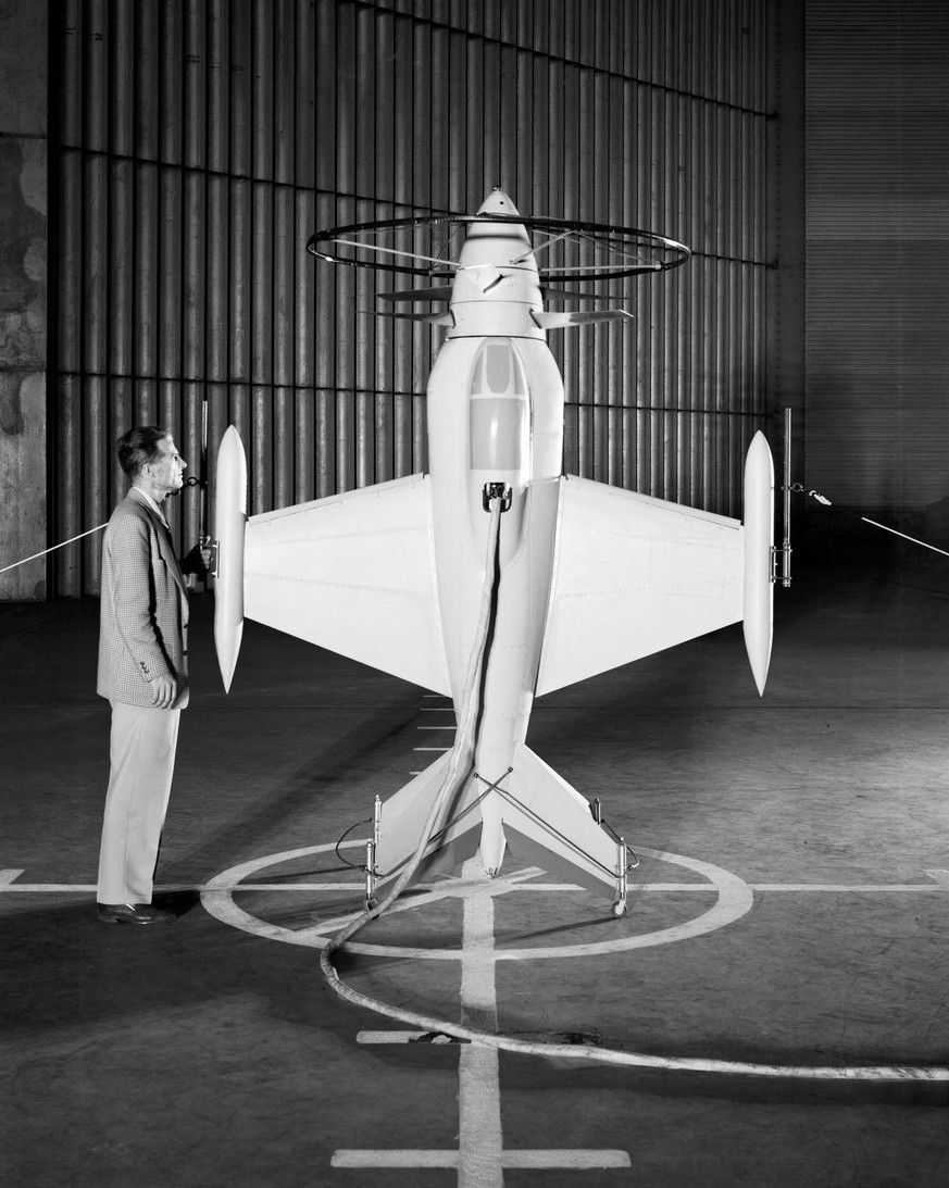Lockheed XFV-1 model in the 40x80 foot Wind Tunnel at NASA Ames Research Center.
NASA ID: A-17167
Lockheed XFV-1 model. Project engineer Mark Kelly (not shown). Remote controlled model flown in the se ...
