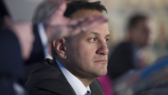 epa08159550 Irish prime minister Leo Varadkar attends the Fine Gael manifesto launch in Dublin City, Ireland, 24 January 2020. Irish people will vote in a general election on 08 February 2020. EPA/AID ...