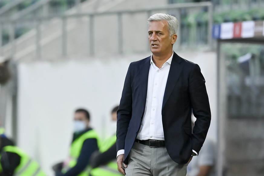 epa09237861 Switzerland&#039;s head coach Vladimir Petkovic reacts during the International Friendly soccer match between Switzerland and the USA in St. Gallen, Switzerland, 30 May 2021. EPA/GIAN EHRE ...