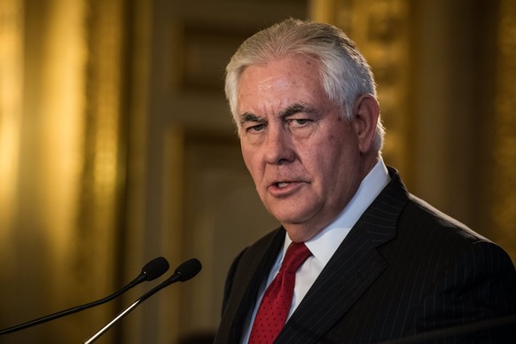 epa06376927 US Secretary of State Rex Tillerson during a joint press conference with his french counterpart after the meeting of the Lebanon International Support Group in Paris, France, 08 December 2 ...