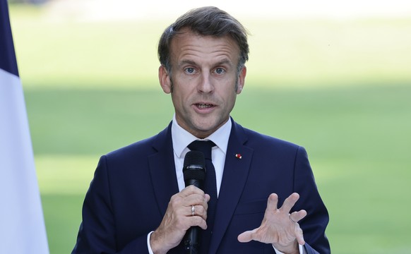 epa12188024 France&#039;s President Emmanuel Macron delivers a speech for &#039;France Music Week&#039;, a day before the &#039;Fete de la Musique&#039;, at the Elysee presidential palace in Paris, Fr ...