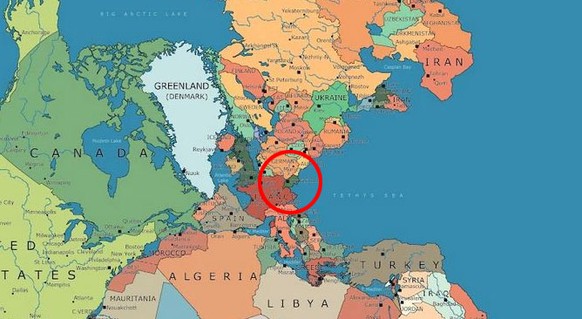 Detailansicht: Hier befände sich die Schweiz in Pangaea.&nbsp;