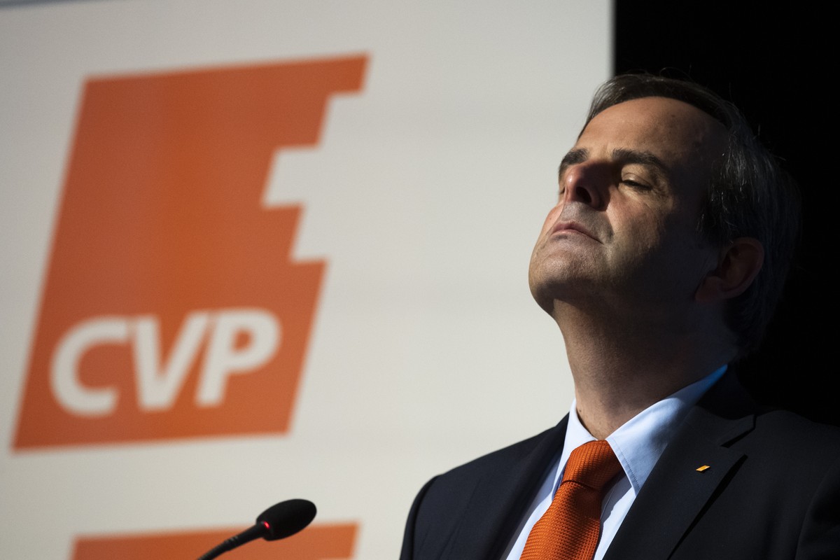 Gerhard Pfister, Parteipraesident und Nationalrat (Zug), aufgenommen an der Delegiertenversammlung der CVP Schweiz, am Samstag, 15. Februar 2020, in Frauenfeld. (KEYSTONE/Gian Ehrenzeller)
