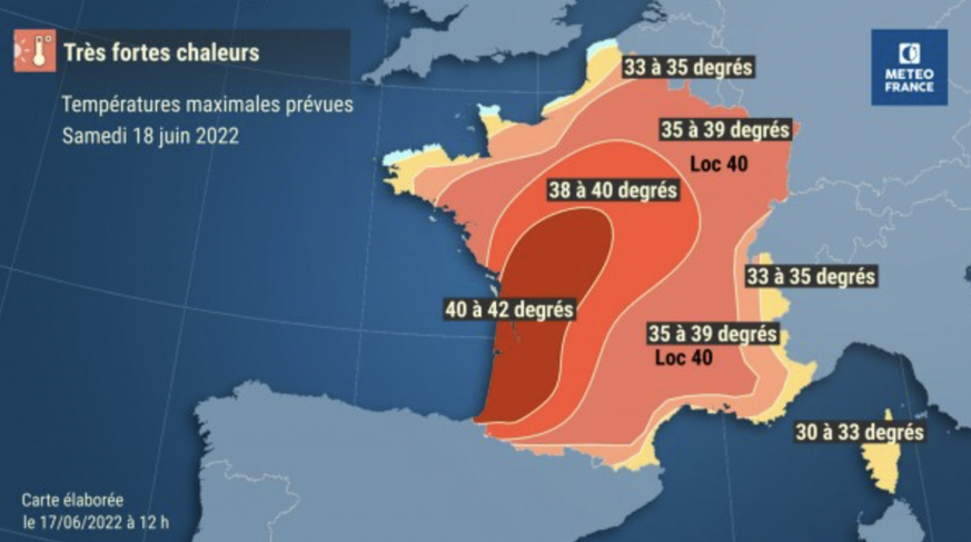 Die Prognose der Höchsttemperaturen vom Samstag, 18. Juni 2022.