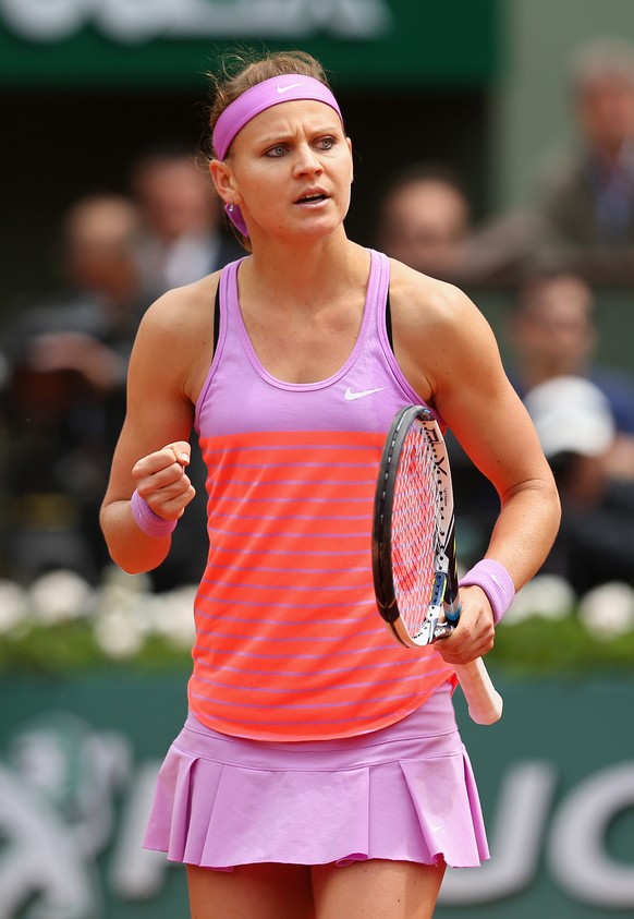 PARIS, FRANCE - JUNE 01: Lucie Safarova of Czech Repbulic celebrates in her Women&#039;s Singles match against Maria Sharapova of Russia on day nine of the 2015 French Open at Roland Garros on June 1, ...