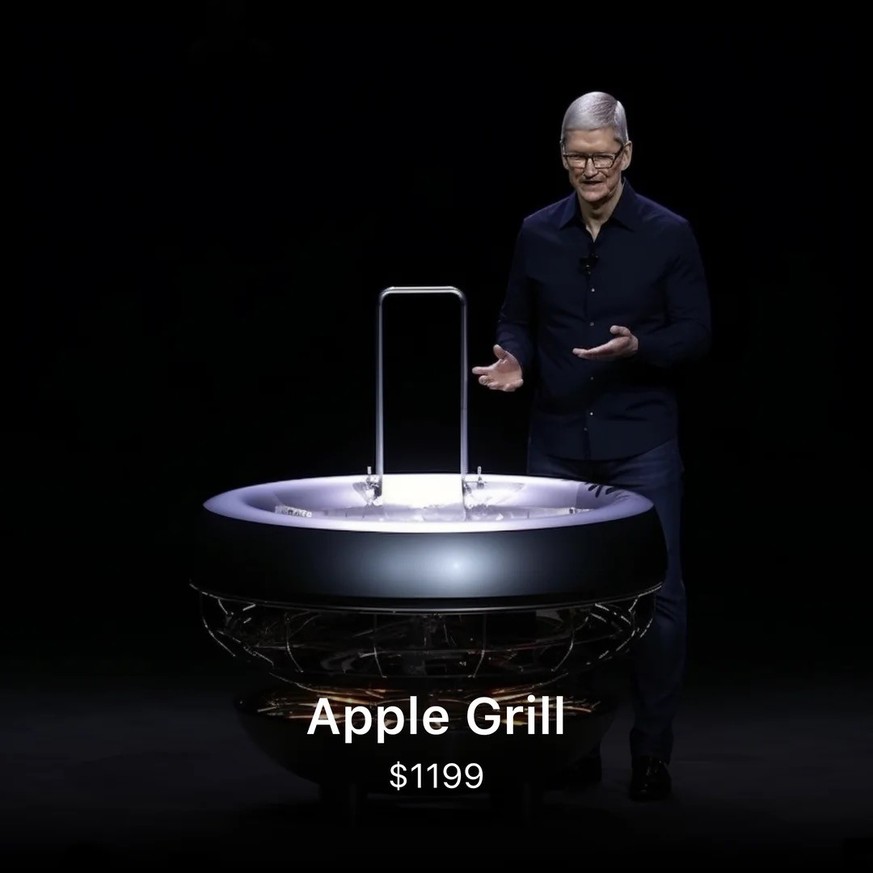 Fake-Apple-Produkt, mit falschem Tim Cook, KI-generiert. (Juni 2023)