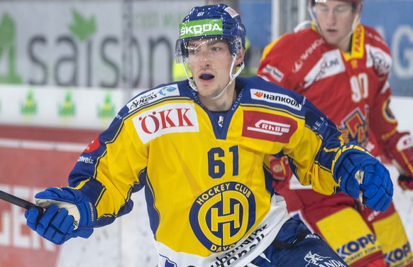 Davos-Spieler, Fabrice Herzog, waehrend einem Vorbereitungsspiel der National League, zwischen dem EHC Biel und dem HC Davos, am Mittwoch 23. September 2020 in der Tissot Arena in Biel. (KEYSTONE /Mar ...