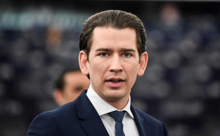 epa07285822 Austrian Chancellor Sebastian Kurz delivers his speech at the European Parliament in Strasbourg, France, 15 January 2019, at the debate on the Review of the Austrian Council Presidency. EP ...