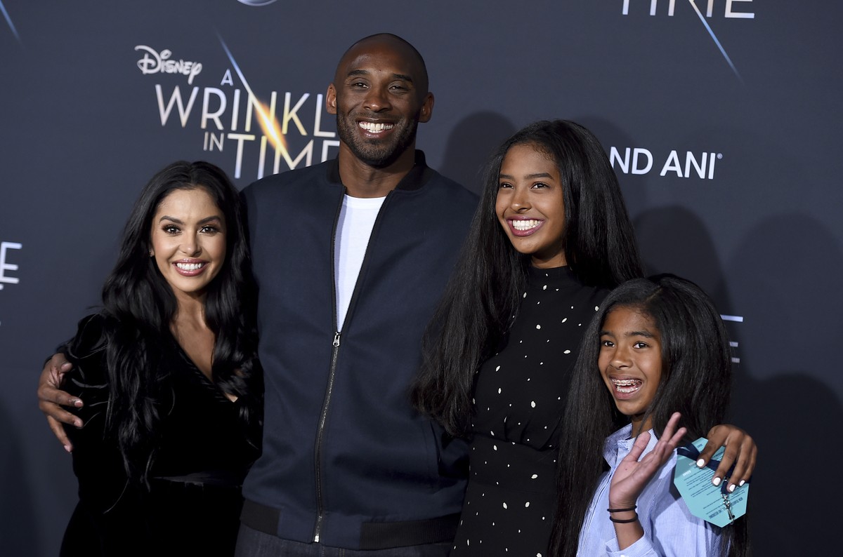 FILE - This Feb. 26, 2018 file photo shows Vanessa Bryant, from left, Kobe Bryant, Natalia Bryant and Gianna Maria-Onore Bryant at the world premiere of "A Wrinkle in Time" in Los Angeles. B ...
