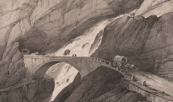 Kaspar Stockalpers Macht begann am Simplon und endete dort, als er über den Pass nach Domodossola ins Exil entfloh. Druckgrafik der Passstrasse aus dem frühen 19. Jahrhundert.
https://permalink.nation ...