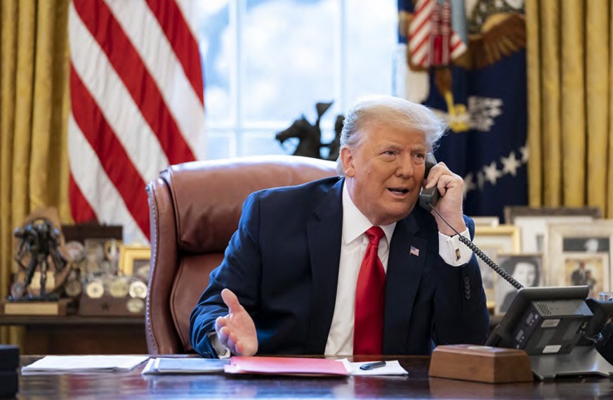 In this image released in the final report by the House select committee investigating the Jan. 6 attack on the U.S. Capitol, on Thursday, Dec. 22, 2022, President Donald Trump talks on the phone to V ...