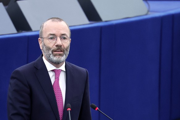 epa11484948 European People&#039;s Party (EPP) President Manfred Weber speaks during a plenary session of the European Parliament in Strasbourg, France, 18 July 2024. MEPs will vote on Von der Leyen&# ...