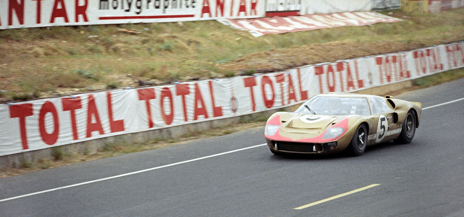 Race car action at Le Mans, June 17, 1966. No. 5 Ford 7-liter, Ronnie Bucknum and Dick Hutchers. (AP Photo)