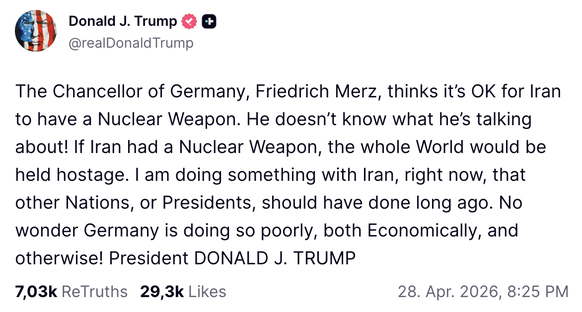 Trump attackiert Friedrich Merz auf Truth Social