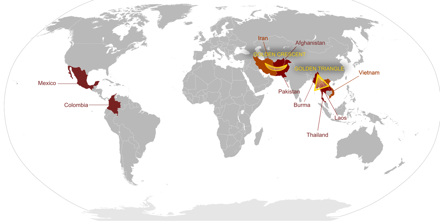 Die grössten Opium-Produktionsländer der Welt.
https://commons.wikimedia.org/w/index.php?curid=4284253