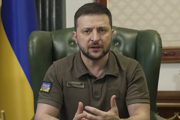 In this image from video provided by the Ukrainian Presidential Press Office, Ukrainian President Volodymyr Zelenskyy speaks from Kyiv, Ukraine, Tuesday, May 10, 2022. (Ukrainian Presidential Press Office via AP)