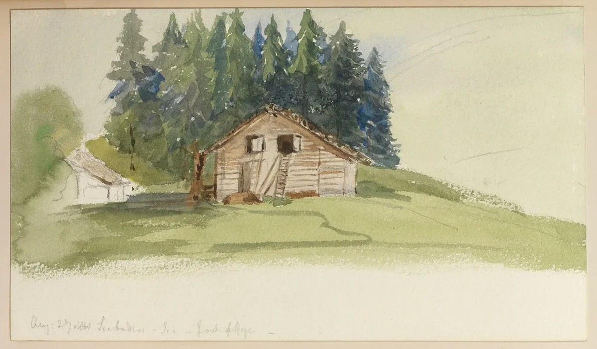 Beim Nachmittagstee gemalt: der Stall auf der Seebodenalp an der Rigi.
https://www.rct.uk/collection/search#/56/collection/980042-bl/foot-of-rigi