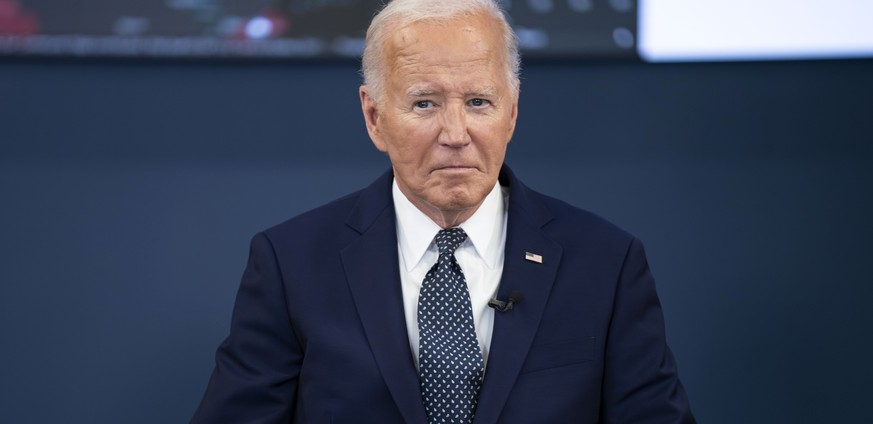epa11453417 President Joe Biden looks on during a briefing from National Weather Service, Department of Homeland Security, FEMA and Department of Labor officials on extreme weather throughout the Unit ...