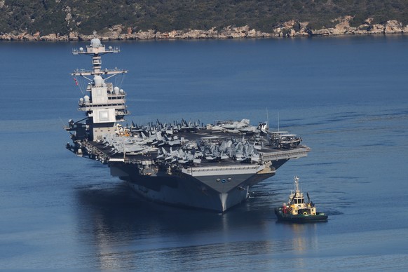 The USS Gerald R. Ford, the world's largest aircraft carrier, departs from Souda Naval Base near Chania on the island of Crete, Greece, Thursday, Feb. 26, 2026. (AP Photo/Giannis Angelakis)
Greec ...