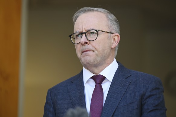 Australian Prime Minister Anthony Albanese attends a press conference at Parliament House in Canberra, Friday, Nov. 25, 2022. An inquiry into former Australian prime minister Scott Morrison who secret ...