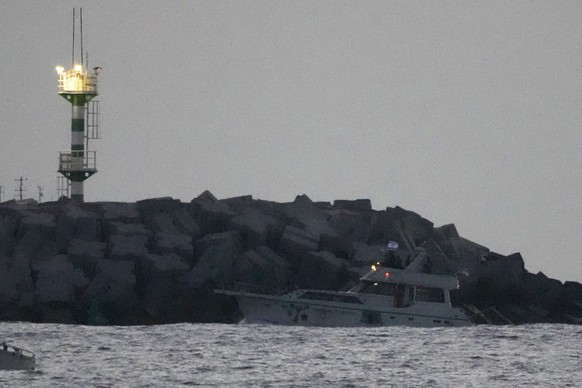 Israeli naval forces sail a confiscated Gaza-bound flotilla boat into Israel's Ashdod port after intercepting the vessel on the Mediterranean Sea, Tuesday, May 19, 2026. (AP Photo/Ariel Schalit)
 ...