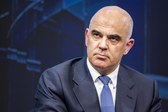 Secretary-General of the Council of Europe Alain Berset discusses during a panel titled &quot;The Council of Europe - A Key Mission for Europe and the World&quot; at the Graduate Institute Geneva, in  ...