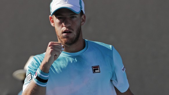 Argentina&#039;s Diego Schwartzman celebrates a point win over Norway&#039;s Casper Ruud during their second round match at the Australian Open tennis championships in Melbourne, Australia, Wednesday, ...