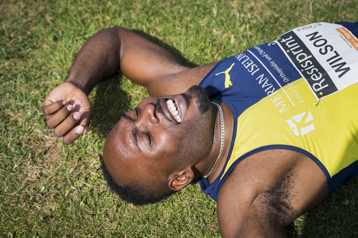 Alex Wilson, athlete suisse, reagit lors du 200m hommes a l'occasion du 40eme meeting d'athletisme Resisprint International dimanche 30 juin 2019 centre sportif de la Charriere a La Chaux-de ...