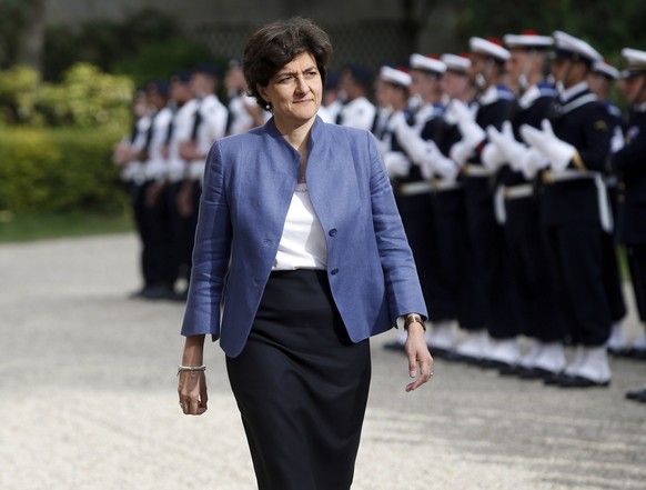FILE - In this Jun 8, 2017 file photo, France&#039;s Defense Minister Sylvie Goulard arrives to welcome her Indian counterpart Arun Jaitley, in Paris. Goulard is stepping down amid an investigation in ...