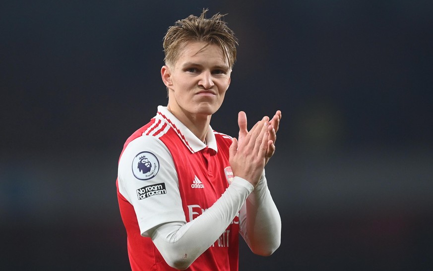 epa10584700 Arsenal&#039;s Martin Odegaard reacts after the English Premier League soccer match between Arsenal and Southampton at the Emirates Stadium in London, Britain, 21 April 2023. EPA/NEIL HALL