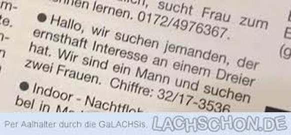 Wetten, dass es dich bei diesen Â«BlickÂ»-Sex-Inseraten genauso verchlÃ¶pft wie uns?
Absolut fantastisch, merci vielmals. Die wirklich hÃ¶chst realistischen und aus dem Leben gegriffenen Inserate so g ...