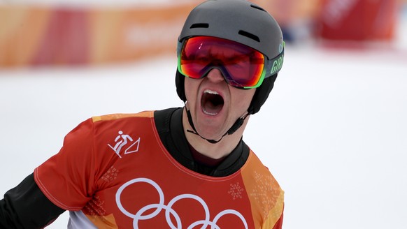 epa06559330 Nevin Galmarini of Switzerland reacts after his run during the men&#039;s Snowboard Parallel Giant Slalom competition at the Bokwang Phoenix Park during the PyeongChang 2018 Olympic Games, ...