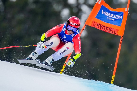 epa12840771 Corinne Suter of Switzerland competes during the Super-G at the FIS Alpine Skiing World Cup stop in Kvitfjell near Lillehammer, Norway, 22 March 2026. EPA/Cornelius Poppe NORWAY OUT