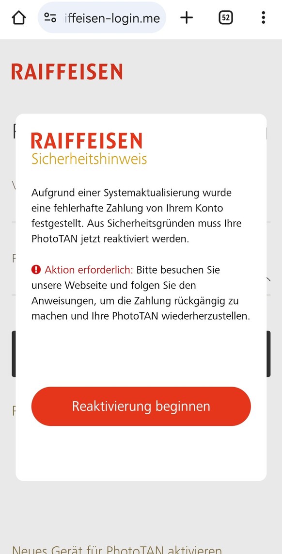 Keine Seite einer Bank, sondern eine fast perfekte Imitation: die Webseite der Betrüger.