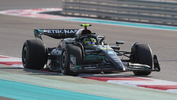 epa10994044 British Formula One driver Lewis Hamilton of Mercedes-AMG Petronas in action during the third practice session for the Formula 1 Abu Dhabi Grand Prix at the Yas Marina Circuit in Abu Dhabi ...