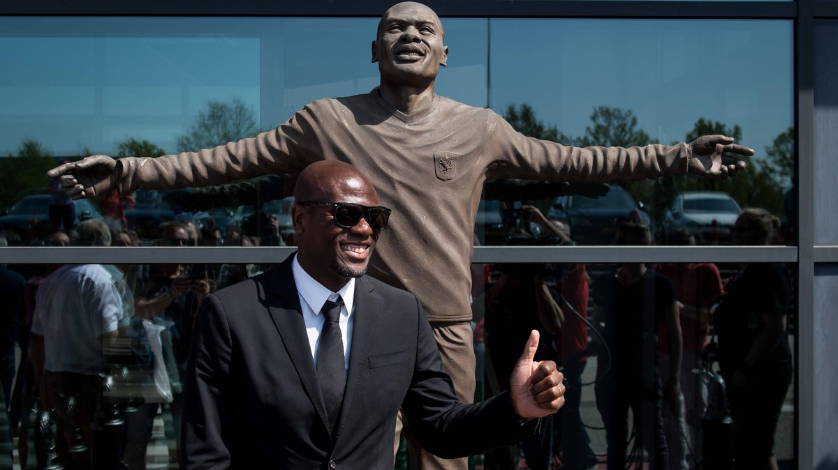 Former player and legend of FC Twente Blaise Nkufo arrives at the stadium during the Dutch Keuken Kampioen Divisie match between FC Twente v Jong AZ Alkmaar at the De Grolsch Veste on April 22, 2019 i ...