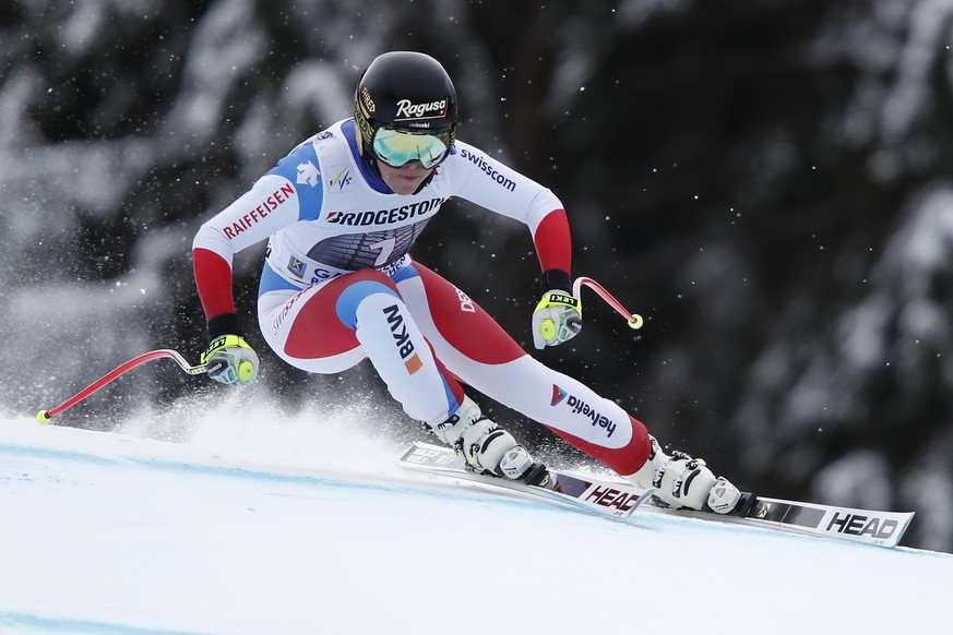 Switzerland&#039;s Lara Gut competes during an alpine ski, women&#039;s world Cup downhill race, in Garmisch Partenkirchen, Germany, Saturday Feb. 3, 2018. (AP Photo/Gabriele Facciotti)