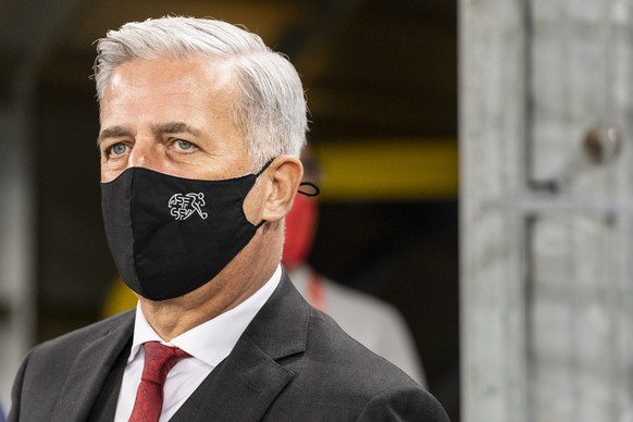 Switzerland&#039;s head coach Vladimir Petkovic looks on ahead of the UEFA Nations League group 4 soccer match between Switzerland and Spain at the St. Jakob-Park stadium in Basel, Switzerland, on Sat ...