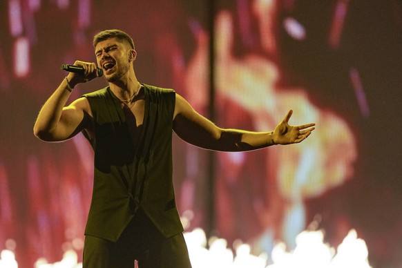 Andrew Lambrou of Cyprus performs during dress rehearsals for the second semi final at the Eurovision Song Contest in Liverpool, England, Wednesday, May 10, 2023. (AP Photo/Martin Meissner)
Andrew Lam ...