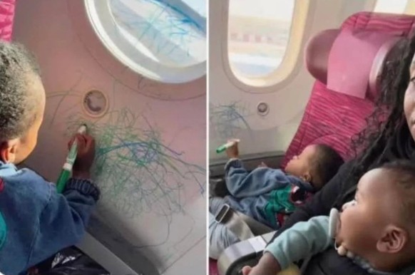 Children daubed their seats on the plane with crayons