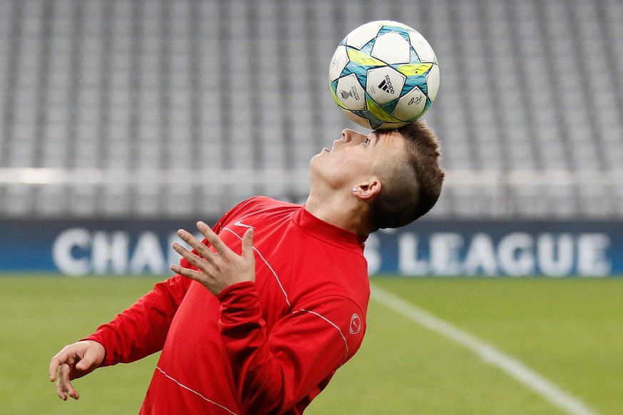 FC Basel&#039;s Xherdan Shaqiri juggles a ball during a training session at the Allianz Arena in Munich, Monday, March 12, 2012. Bayern Muenchen faces FC Basel in the Champions League round of sixteen ...