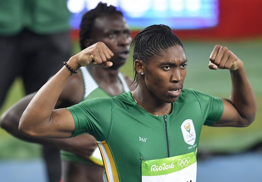FILE �?? In this Aug. 20, 2016 file photo South Africa&#039;s Caster Semenya celebrates winning the gold medal in the women&#039;s 800-meter final during the athletics competitions of the 2016 Summer  ...