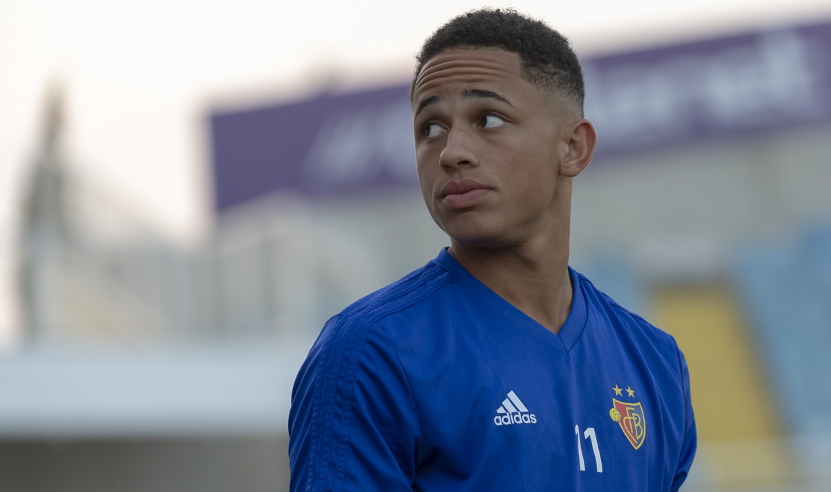 Basel's Noah Okafor during a training session the day before the UEFA Europa League play-off second leg match between Cyprus' Apollon Limassol FC and Switzerland's FC Basel 1893 in the  ...