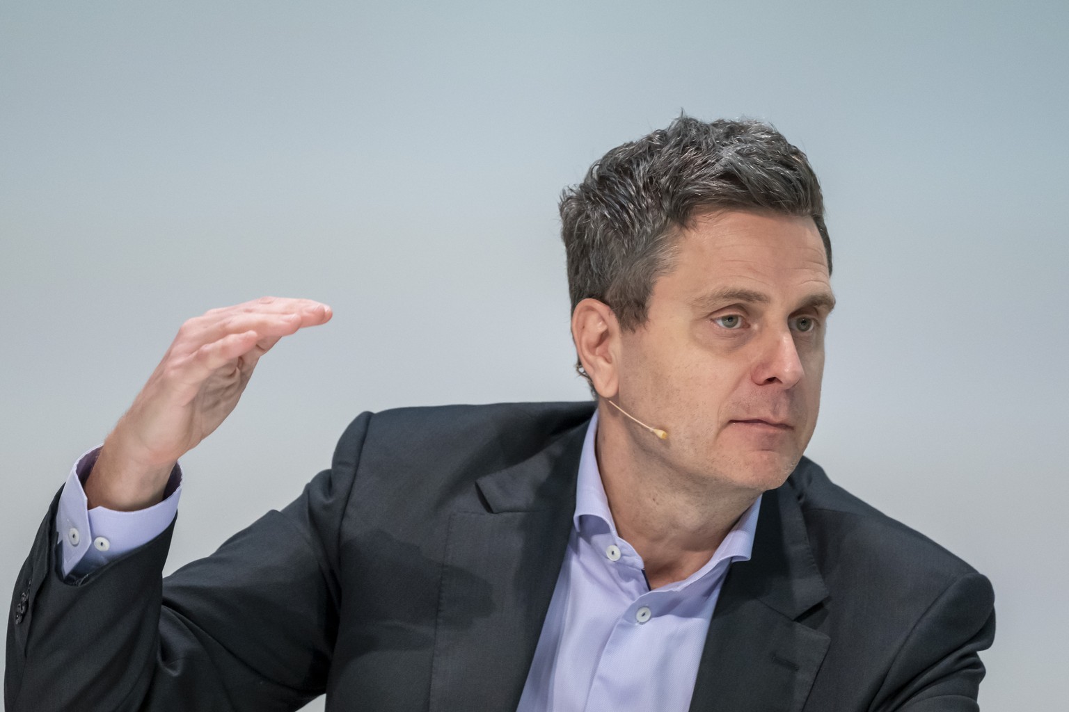 Thomas Schinecker, CEO Roche Group, during the 2025 full year results media conference of pharmaceutical company Roche in Basel, Switzerland, on Thursday, January 29, 2026. (KEYSTONE/Georgios Kefalas)