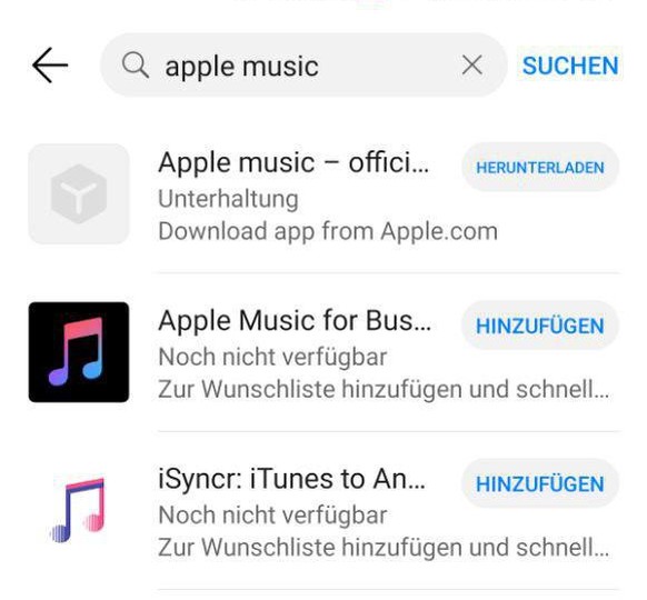 Apple Music ist via AppGallery tatsächlich verfügbar – auch wenn man auf die offizielle APK-Download-Seite von Apple weitergeleitet wird.