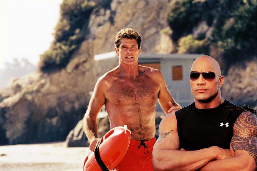 Ein schwimmendes Dream-Team: David Hasselhoff und Dwayne Johnson.