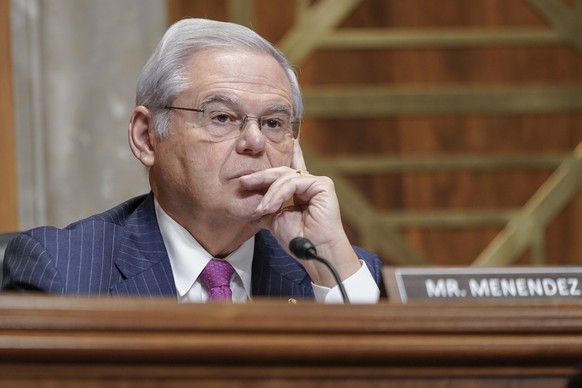 FILE - Sen. Bob Menendez, D-N.J., listens during a Senate Foreign Relations Committee, Dec. 7, 2023, in Washington. (AP Photo/Mariam Zuhaib, File)
Menendez
