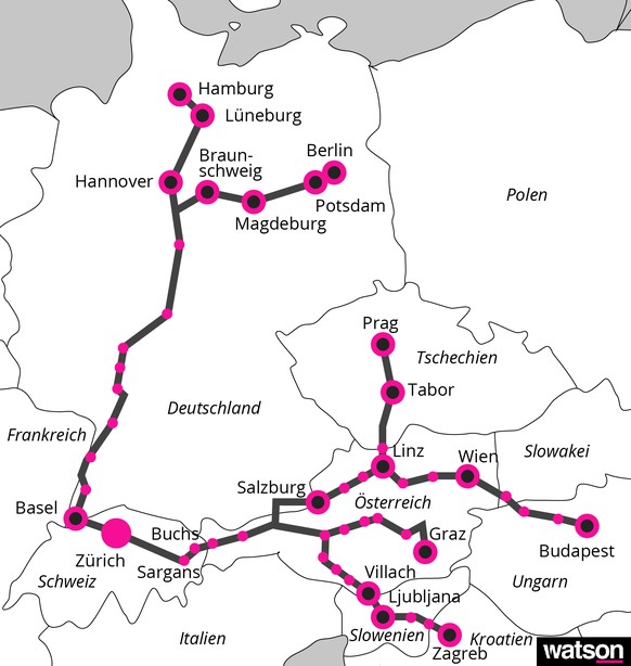 Hierhin bringen dich die Nachtzüge aus der Schweiz.