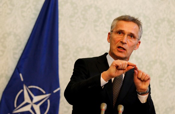 epa07145001 NATO Secretary General Jens Stoltenberg speaks during a joint press conference with Afghanistan President Mohammad Ashraf Ghani (not pictured) in Kabul, Afghanistan, 06 November 2018. Stol ...